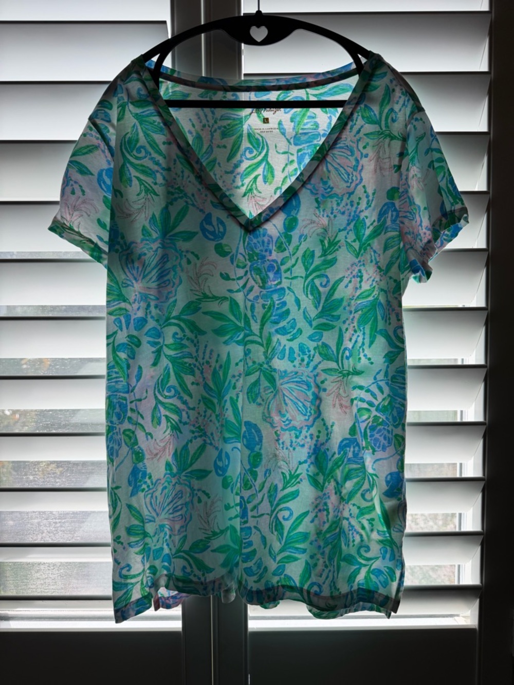 Lilly Pulitzer Etta V-Neck Floral Top in Green & Blue